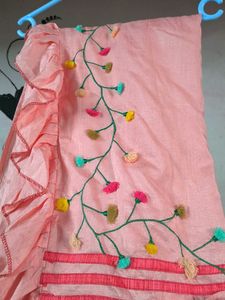 Pink Embroidered saree