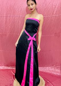Black & Pink Strapless Formal Gown
