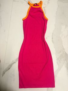 Hot Pink Ribbed Halter Neck Dress