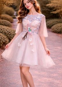 Pink Floral & Butterfly Embellished Gown