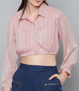 Pink & Off White Striped Cropped Shirt