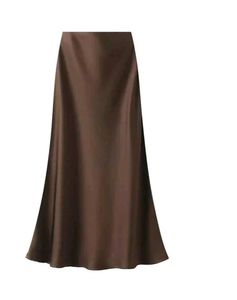 Brown Satin Midi Skirt