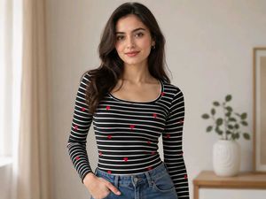 savana Striped Long Sleeve Top with Hearts