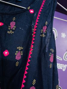 Blue Kurta with Pink Embroidery