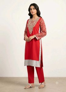 Elegant Red Embroidered Kurta Set