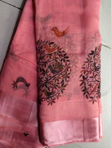 Pink Bird Print Saree