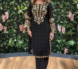 Black & Gold Embroidered Kurta Set With Dupatta