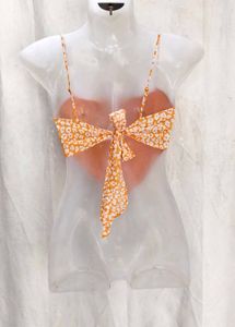 26127. Cute Orange Floral Crop Top