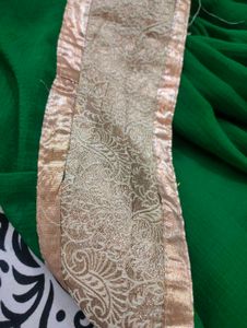Elegant Emerald Green Saree with Gold Border
