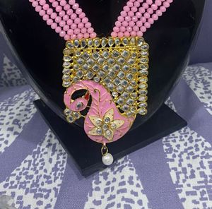 Elegant Pink Kundan Necklace Earring Set