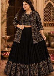 Black & Gold Embroidered Lehenga Set (XL)