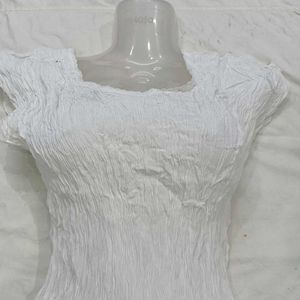 White Textured 👗Cap Sleeve Top