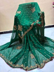 heavy bridal handwork Green  Saree