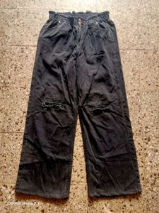 Washed Black Ripped Wide Leg Jeans