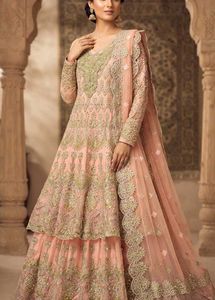 Exquisite Peach Embroidered gharara set