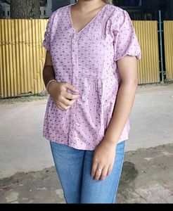 Cute Pink Floral Print Top