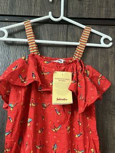 Red Printed Jumpsuit with Ruffles