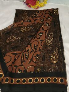Elegant Brown Floral Print Saree with blouse