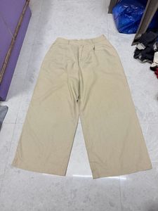 Uniqlo Wide Leg Beige Linen Trousers Pant