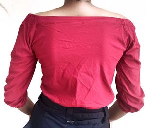 Stylish Red Off-Shoulder Zip-Up Crop Top |Size M |