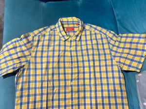 Men's Yellow Check Half Shirt
