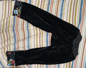 Black Velvet Kurta Set with Floral Print soft look