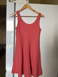 Coral Textured Fit & Flare Dress