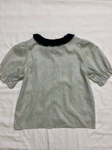 Striped Peter Pan Collar Puff Sleeve Top