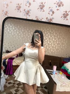 Cream Fit and Flare Mini Dress🦋🌻🎀