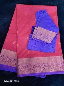 Pink Saree with Blue Blouse