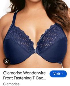 Glamorise Elegant Lace Trim Bra - Navy Blue