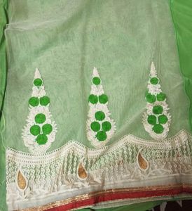 Vibrant Green Saree with Embellished Border