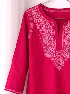 🪔🦢🪞Vibrant Pink Embroidered Kurta🪔🦢🪞