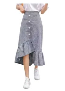 Gingham Ruffle Hem Midi Skirt
