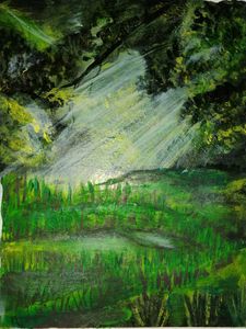 Handmade landscape painting with acrylic colours