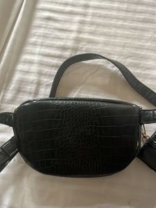 Black Croc Embossed Fanny Pack
