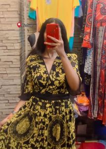 Elegant Black &amp; Gold Printed Maxi Dress