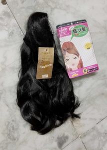 Black long Hair Wig attached Clutch