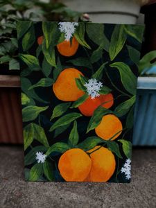 🎨 Oranges and Leaves – Hand-Painted Artwork