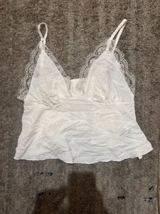 White Satin-Finish Lace-Trim Cami Top with Adjusta