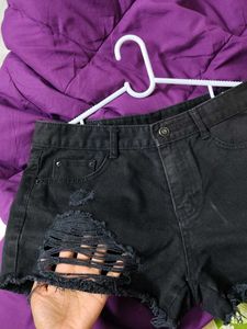 Distressed Black Denim Shorts