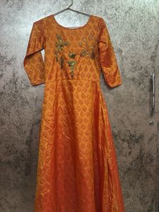 Party Wear Elegant Orange Silk Gown