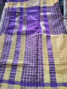 Purple and Gold Plaid Sari