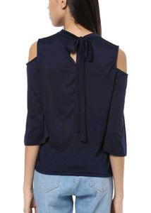 Navy Cold Shoulder Top