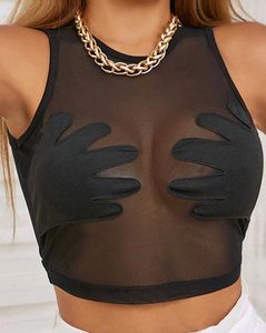 Mesh Hand Detail Crop Top