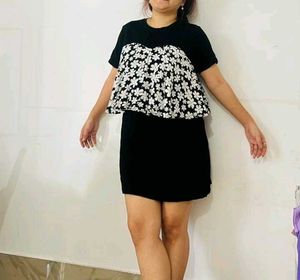 Cute Black &amp; White Floral Peplum dress