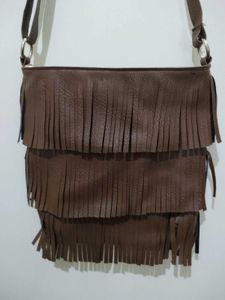 Brown Fringed Crossbody Sling Bag