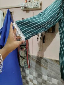 Green Striped Kurta with Lace Detail