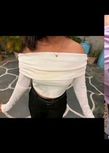 White Ribbed Off-Shoulder Top