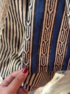 Elegant Blue &amp; White Striped Kurta Set